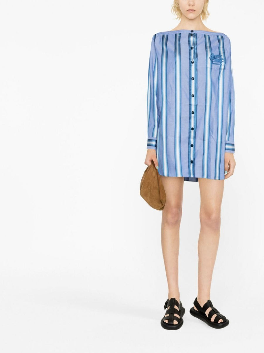 Etro Vertical Stripe Shirt Dress Off Shoulder Mini For Modern Women Resort Wear Versatility