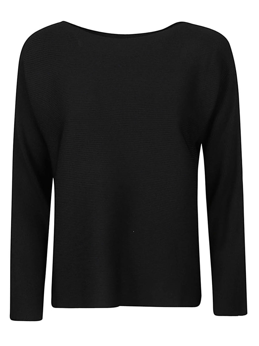 Liviana Conti Ribbed Viscose Sweater Black for Women Knit Layering Piece with Everyday Elegance and Luxury Knit Feel