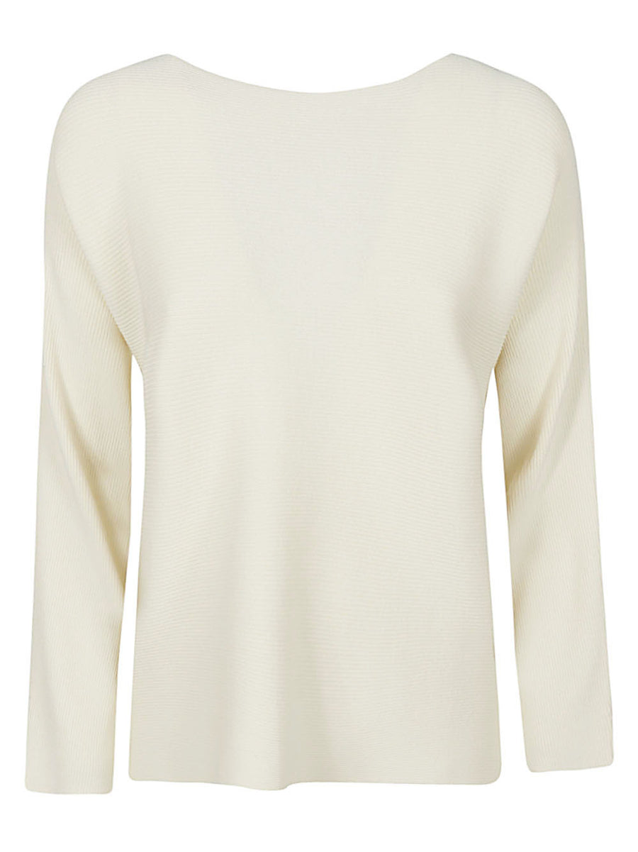 Liviana Conti Ribbed Viscose Sweater for Women Luxurious Beige Knit Versatile Wardrobe Essential