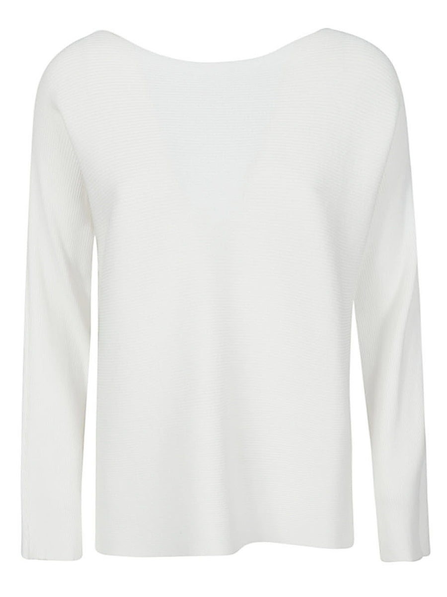 Liviana Conti Ribbed Viscose Sweater For Women Versatile White Topwear With Effortless Elegance