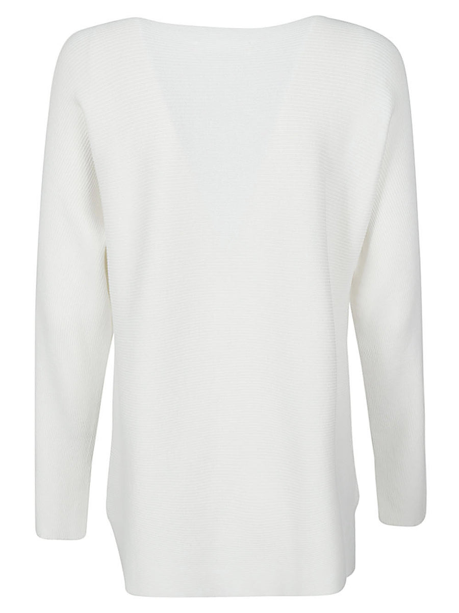 Liviana Conti Ribbed Viscose Sweater For Women Versatile White Topwear With Effortless Elegance