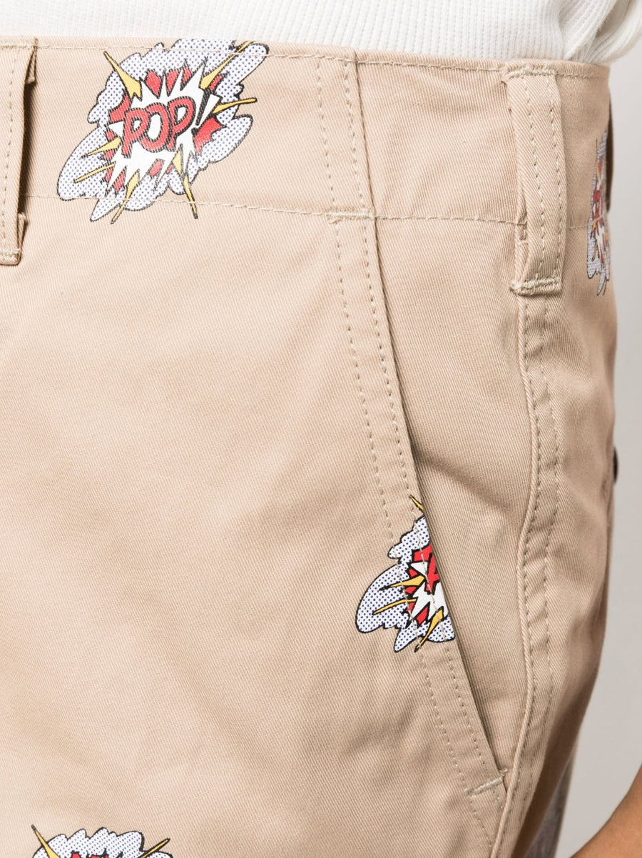 Junya Watanabe Cotton Trousers For Men With Cartoon Graphic Print Beige Versatile Premium Streetwear