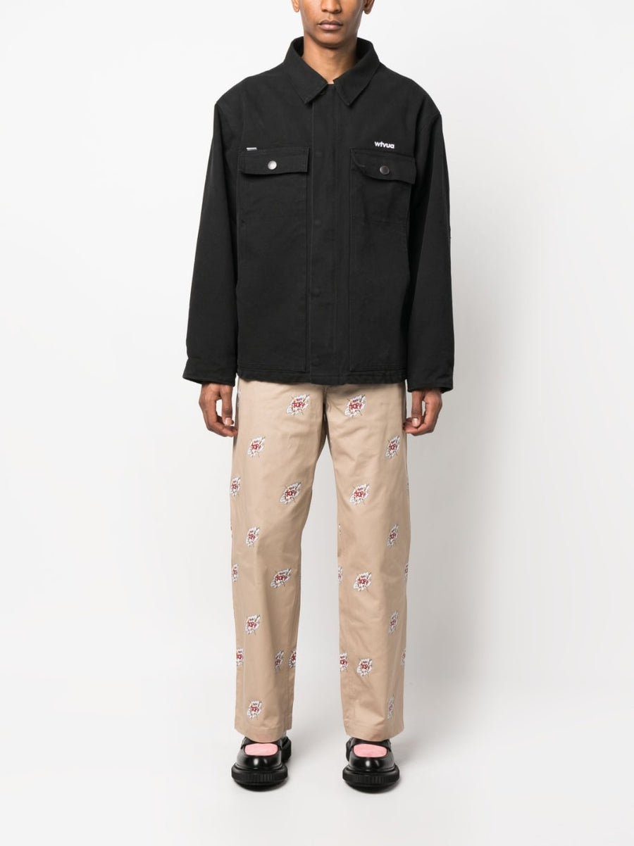 Junya Watanabe Cotton Trousers For Men With Cartoon Graphic Print Beige Versatile Premium Streetwear