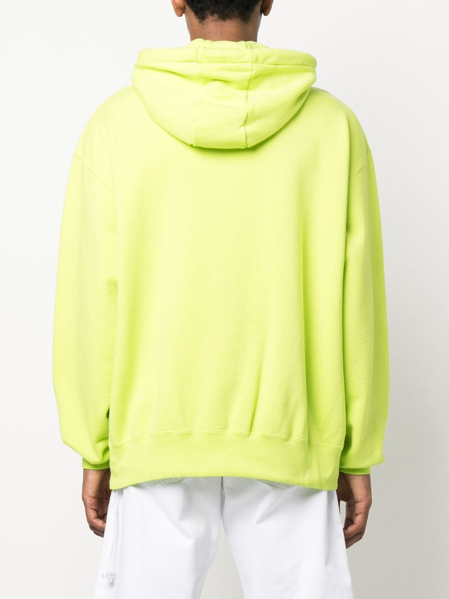 Bonsai Printed Cotton Hoodie Drawstring Neon Green Slogan Front Pocket For Men Streetwear