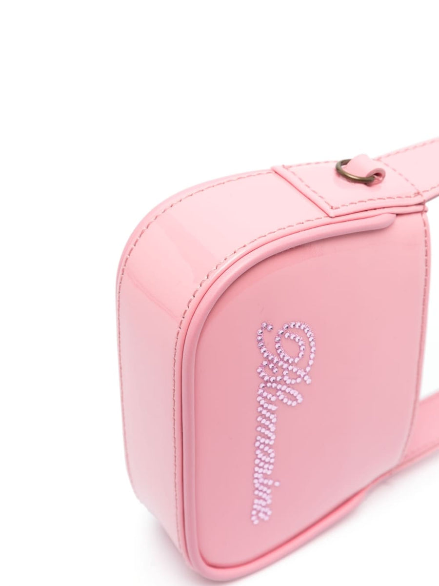Blumarine Crystal Embellished Logo Tote Bag Rose Pink For Women Everyday Luxury Compact Size With Top Zip
