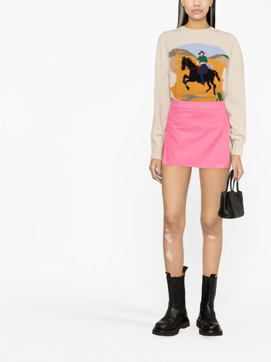 Luxurious Palm Angels Cotton Mini Skirt Flamingo Pink With Stripe Detail High Waist A Line For Women