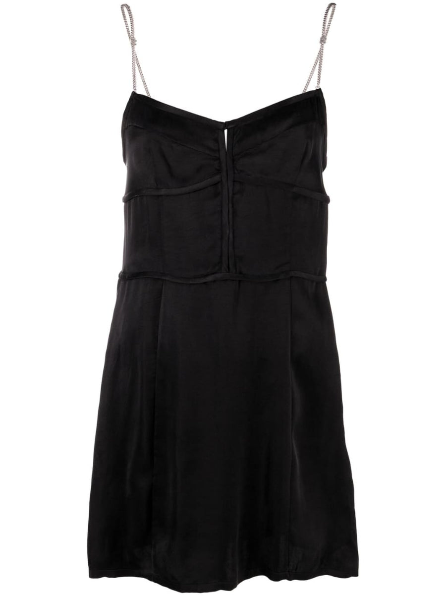 Palm Angels Chain Strap Corset Mini Dress for Women Luxury Evening Cupro Grey V Neck Slip