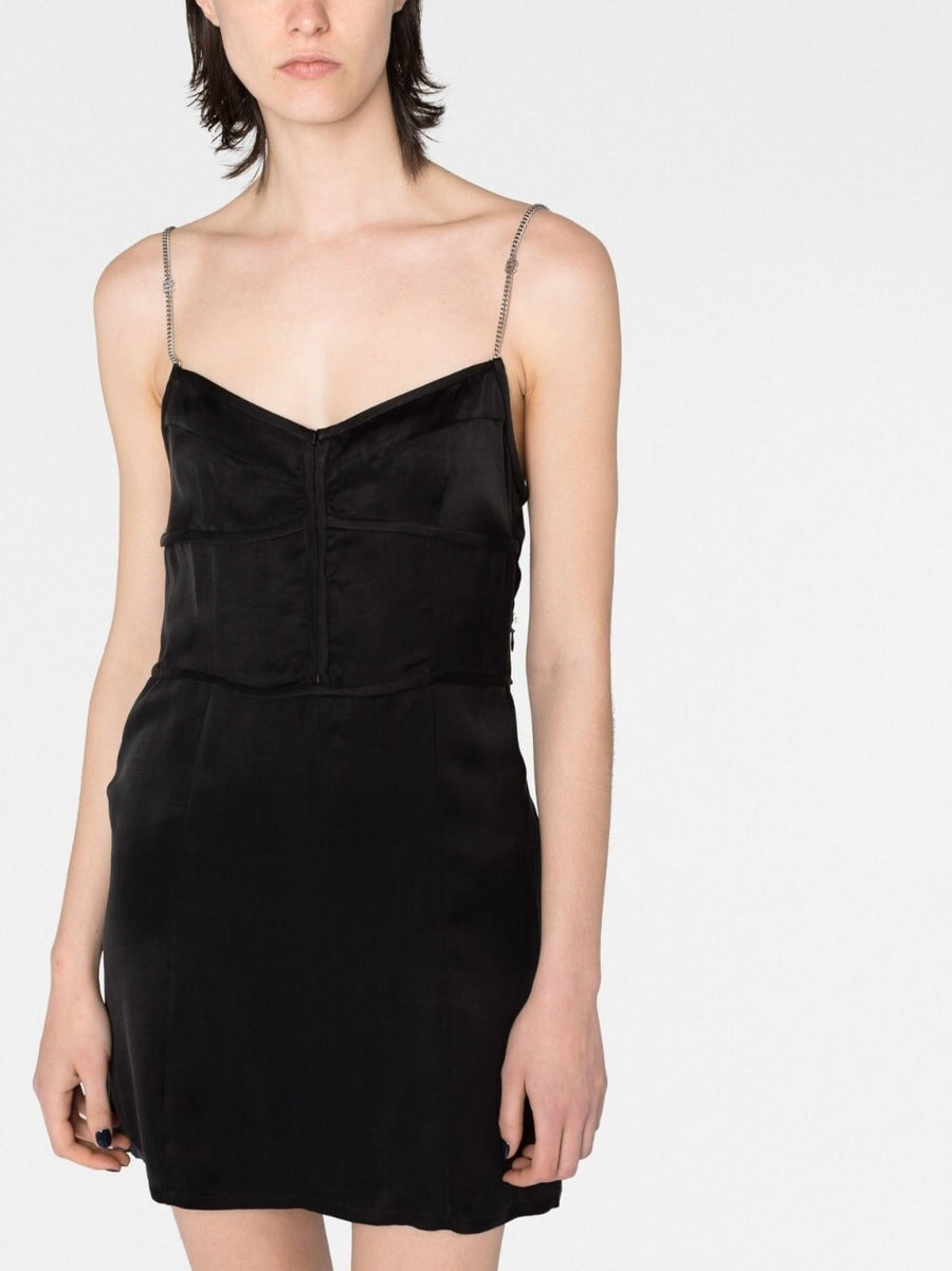Palm Angels Chain Strap Corset Mini Dress for Women Luxury Evening Cupro Grey V Neck Slip