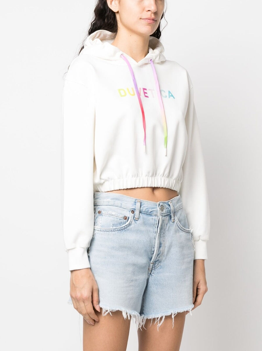 Duvetica Logo Hoodie For Women Cropped Streetwear With Front Print Drawstring Hood