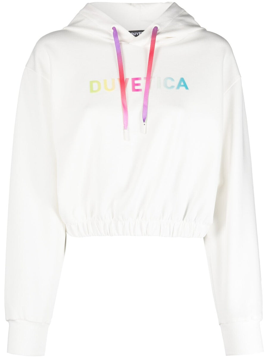 Duvetica Logo Hoodie For Women Cropped Streetwear With Front Print Drawstring Hood