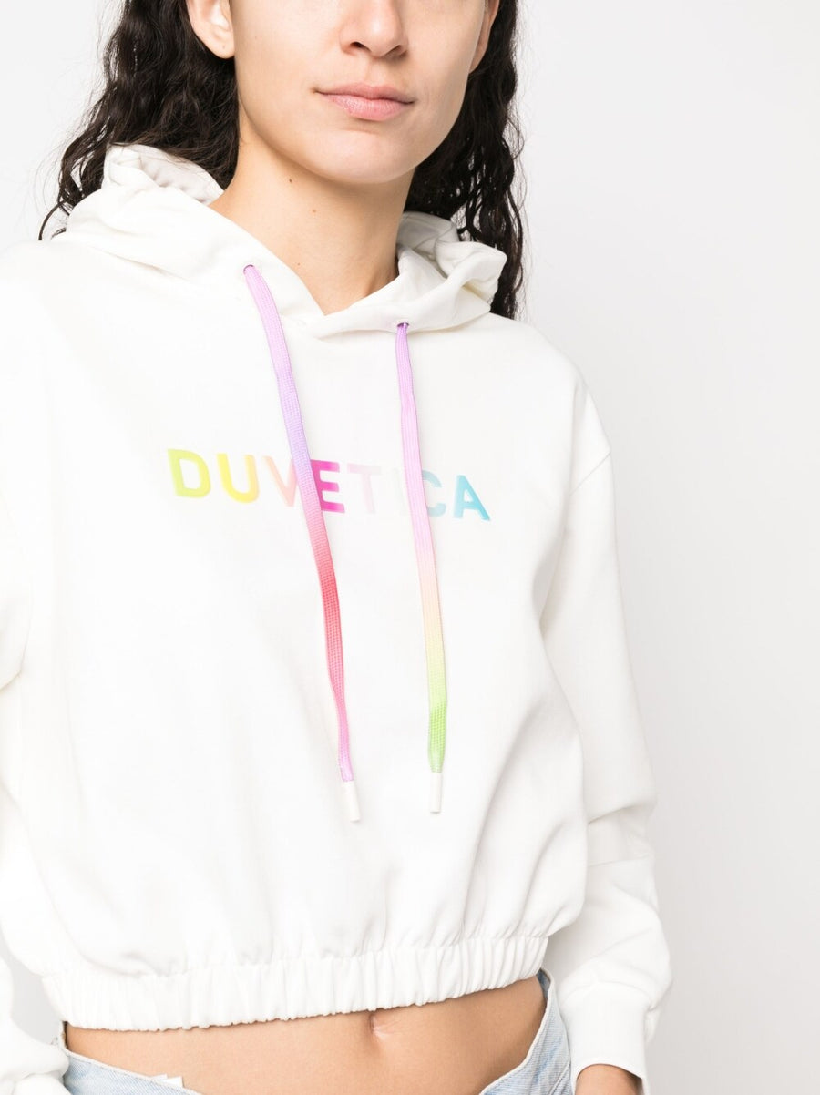 Duvetica Logo Hoodie For Women Cropped Streetwear With Front Print Drawstring Hood