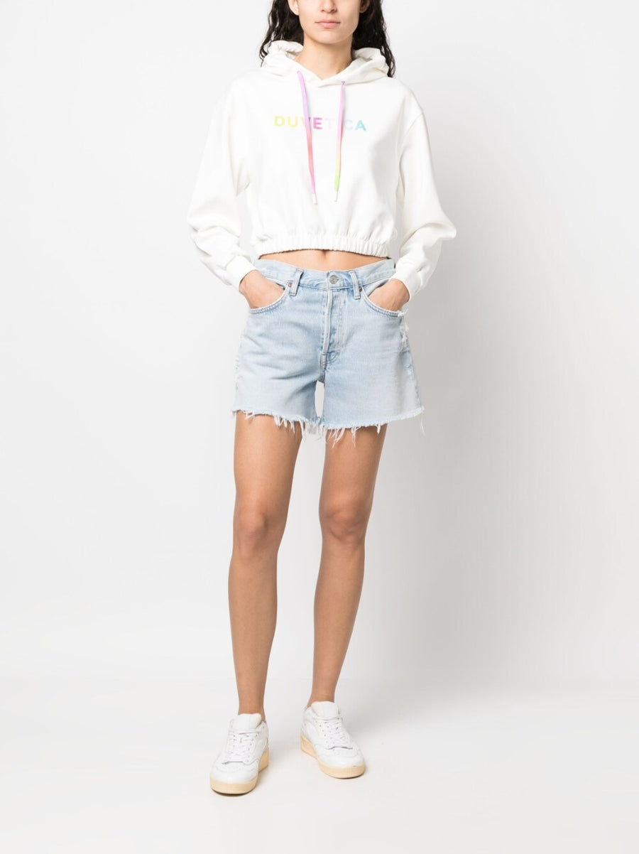 Duvetica Logo Hoodie For Women Cropped Streetwear With Front Print Drawstring Hood