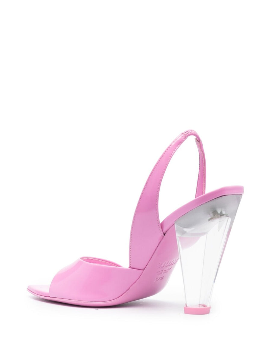 3Juin Bridget 105mm Pink Slingback Sandals For Women Luxury Calf Leather Open Toe Translucent Heel