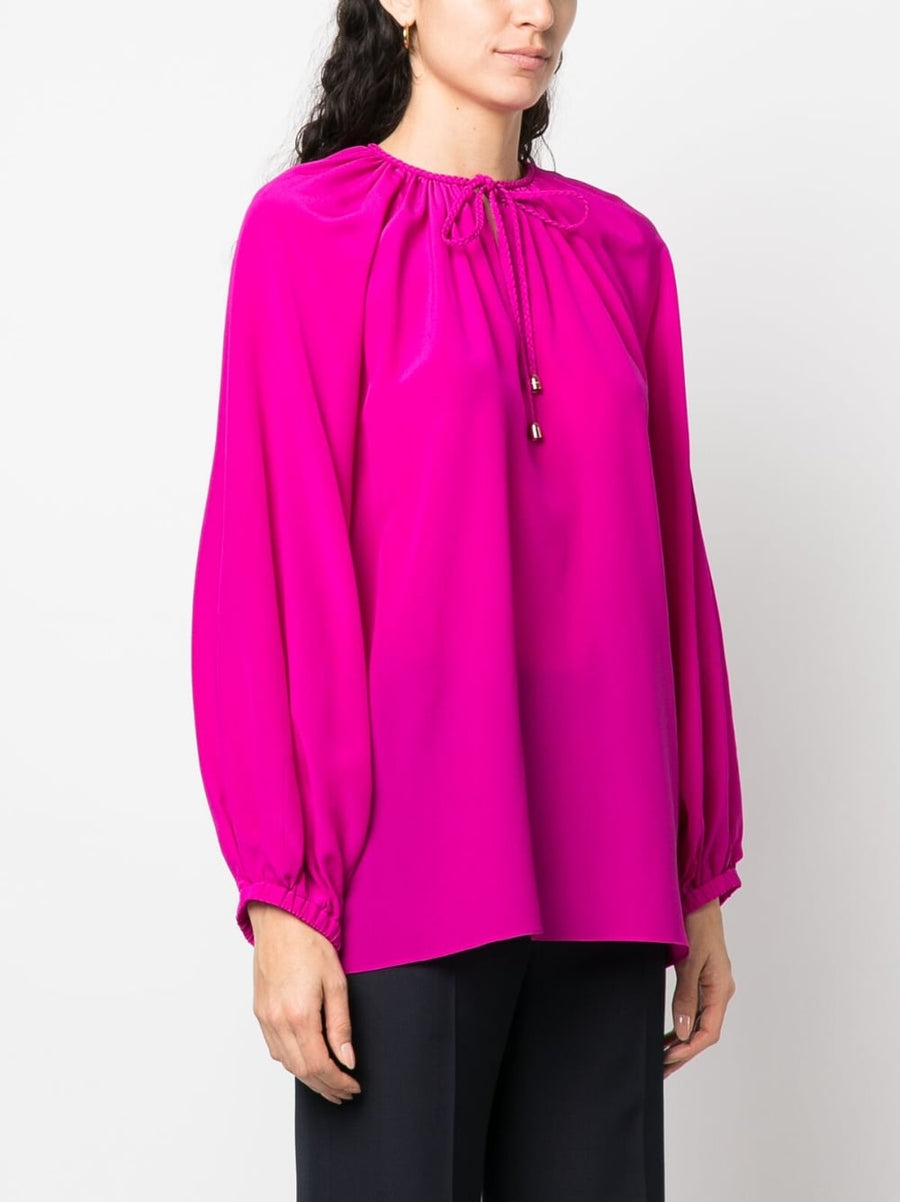 Phaeonia Silk Blouse Anita Self Tie Neckline Fuchsia For Women Luxury Workwear Evening Top