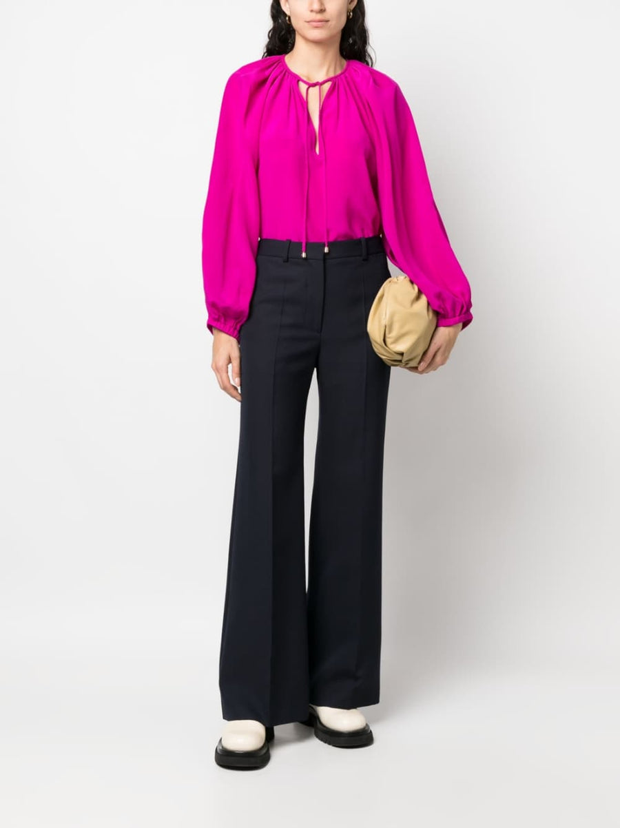Phaeonia Silk Blouse Anita Self Tie Neckline Fuchsia For Women Luxury Workwear Evening Top