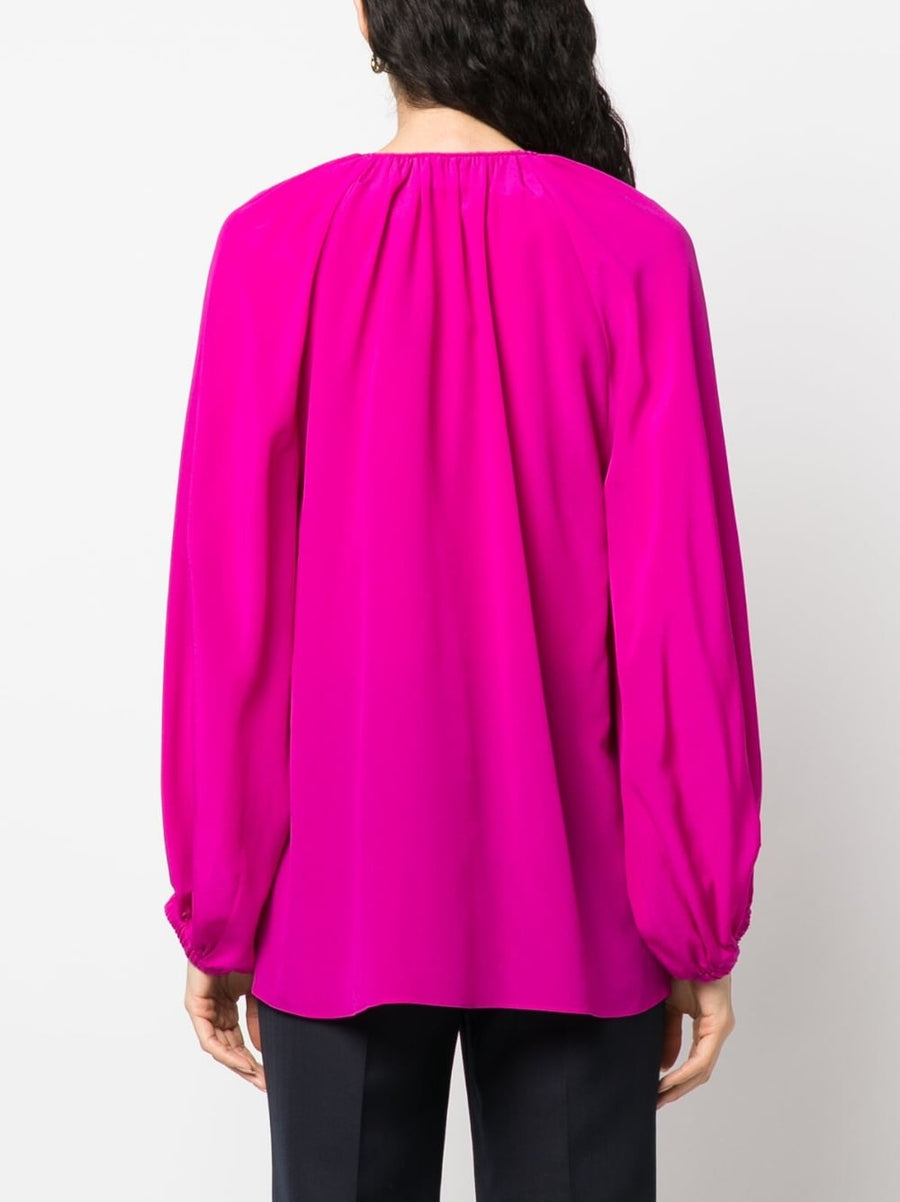 Phaeonia Silk Blouse Anita Self Tie Neckline Fuchsia For Women Luxury Workwear Evening Top