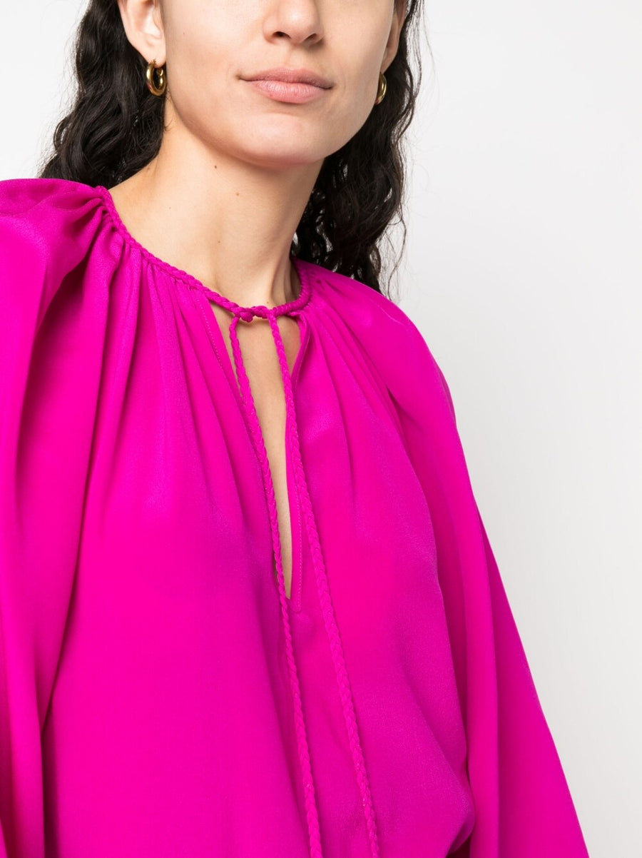 Phaeonia Silk Blouse Anita Self Tie Neckline Fuchsia For Women Luxury Workwear Evening Top