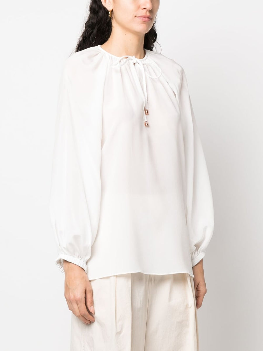 Phaeonia Silk Anita Long Sleeve Blouse With Self Tie Keyhole Neck Elasticated Cuffs For Women