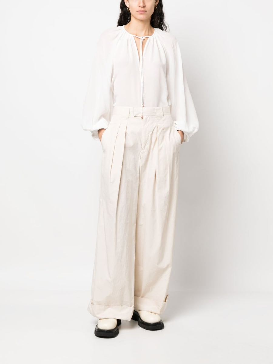 Phaeonia Silk Anita Long Sleeve Blouse With Self Tie Keyhole Neck Elasticated Cuffs For Women
