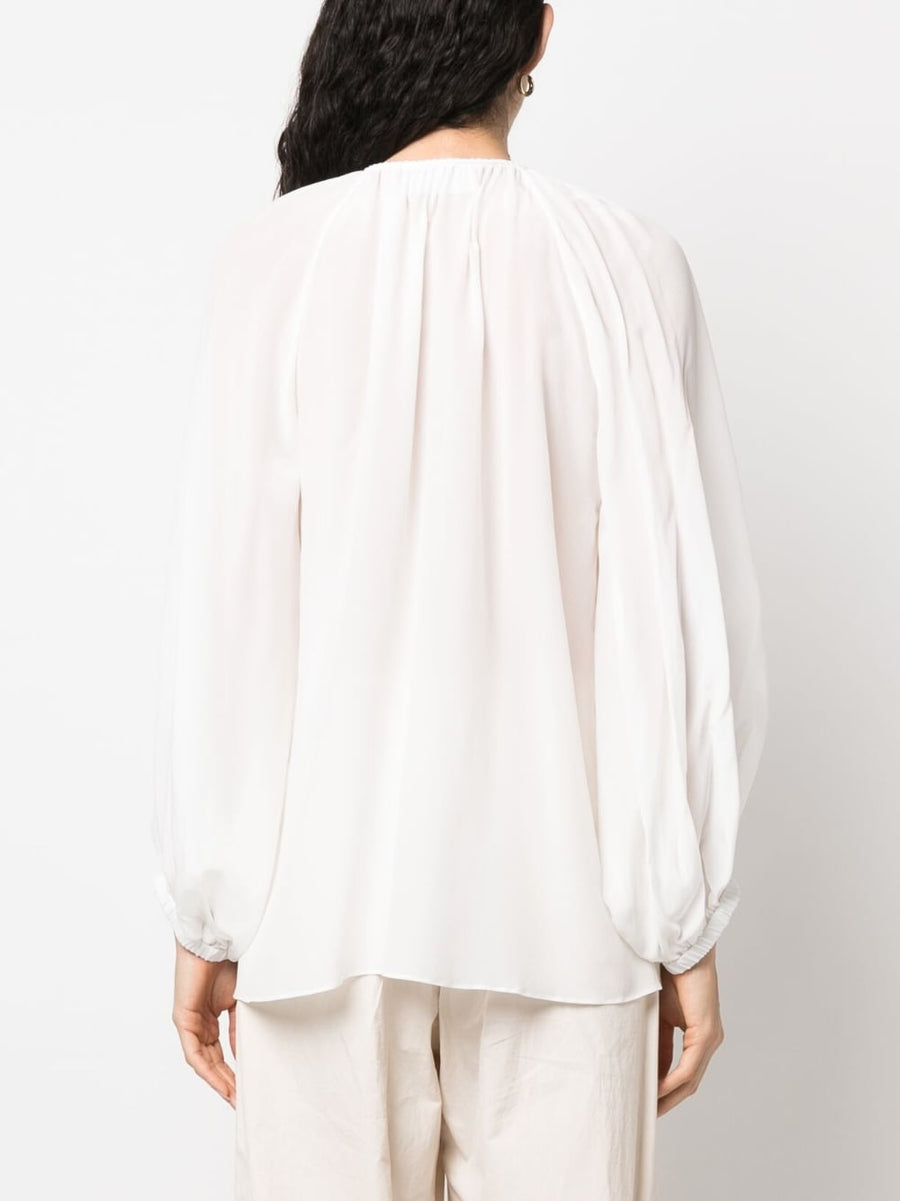 Phaeonia Silk Anita Long Sleeve Blouse With Self Tie Keyhole Neck Elasticated Cuffs For Women