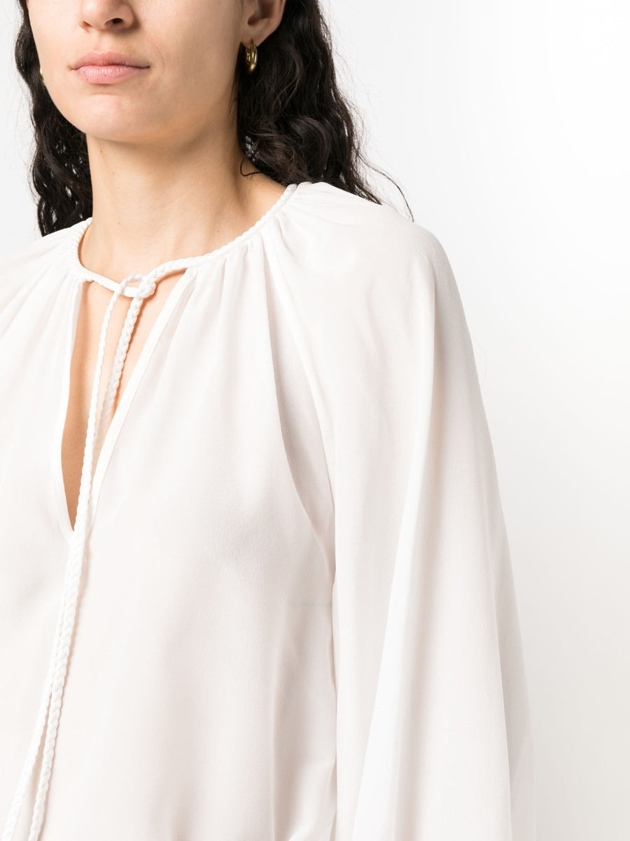 Phaeonia Silk Anita Long Sleeve Blouse With Self Tie Keyhole Neck Elasticated Cuffs For Women