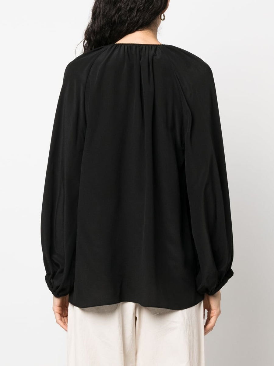 Phaeonia Anita Silk Blouse For Women Self Tie Neckline And Keyhole Long Sleeves Chic Luxury Top