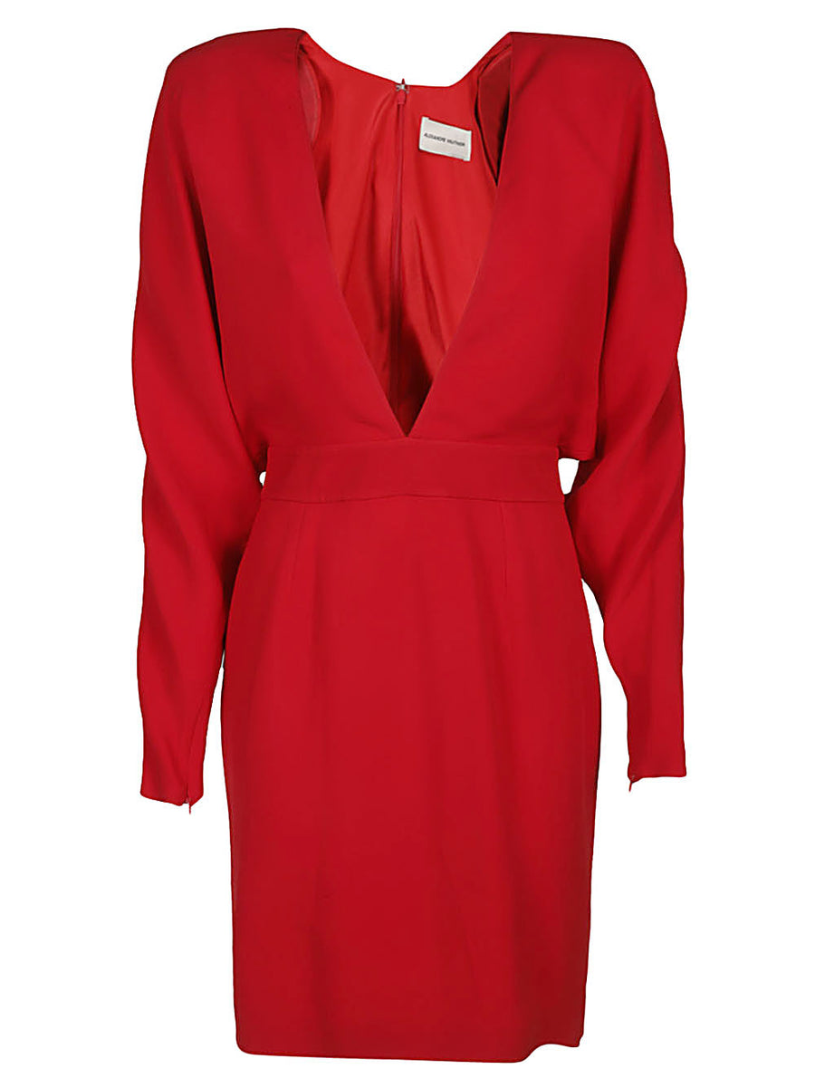 Alexandre Vauthier Red Mini Dress With Plunging Neck And Long Sleeves For Women Evening Wear