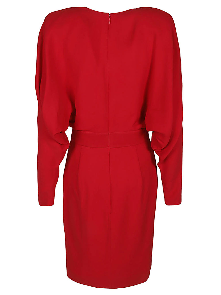 Alexandre Vauthier Red Mini Dress With Plunging Neck And Long Sleeves For Women Evening Wear