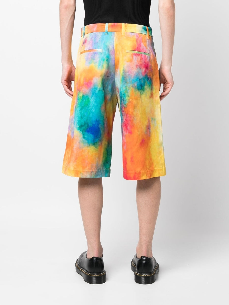 Etudes Tie Dye Cotton Shorts For Men With Pleated Wide Leg And Belted Waist Luxury