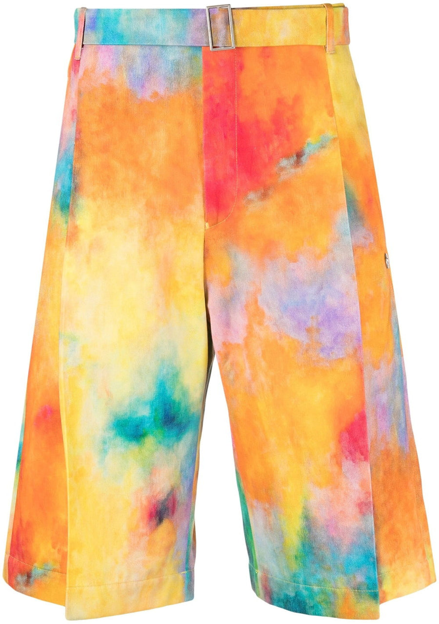 Etudes Tie Dye Cotton Shorts For Men With Pleated Wide Leg And Belted Waist Luxury