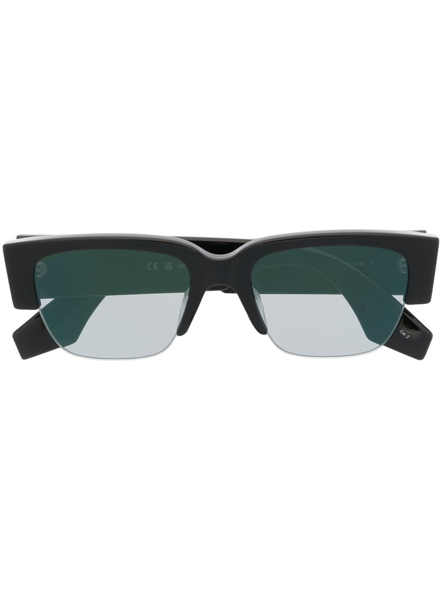 Alexander McQueen Graffiti Sunglasses Bold Logo Branding Premium Black Acetate With Blue Lenses For Fashionable Women
