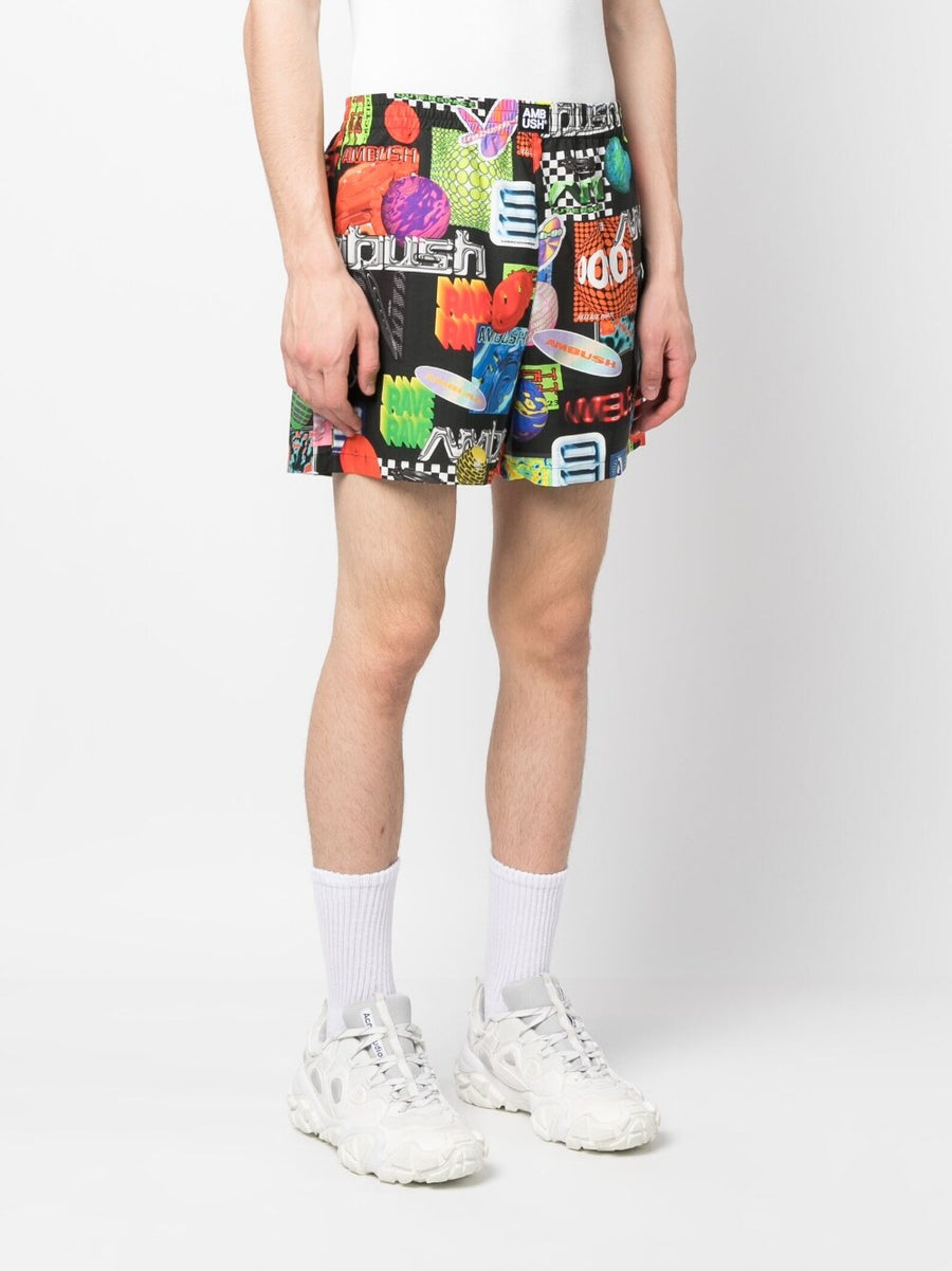 Ambush Printed Shorts Bold Multicolor Graphic Print Breathable Cotton Lyocell For Men Casual Streetwear