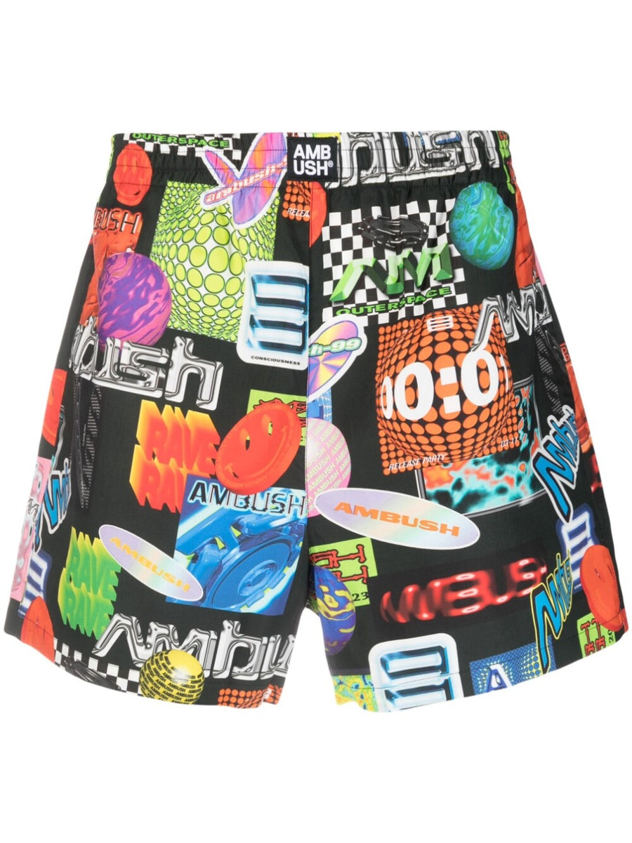 Ambush Printed Shorts Bold Multicolor Graphic Print Breathable Cotton Lyocell For Men Casual Streetwear