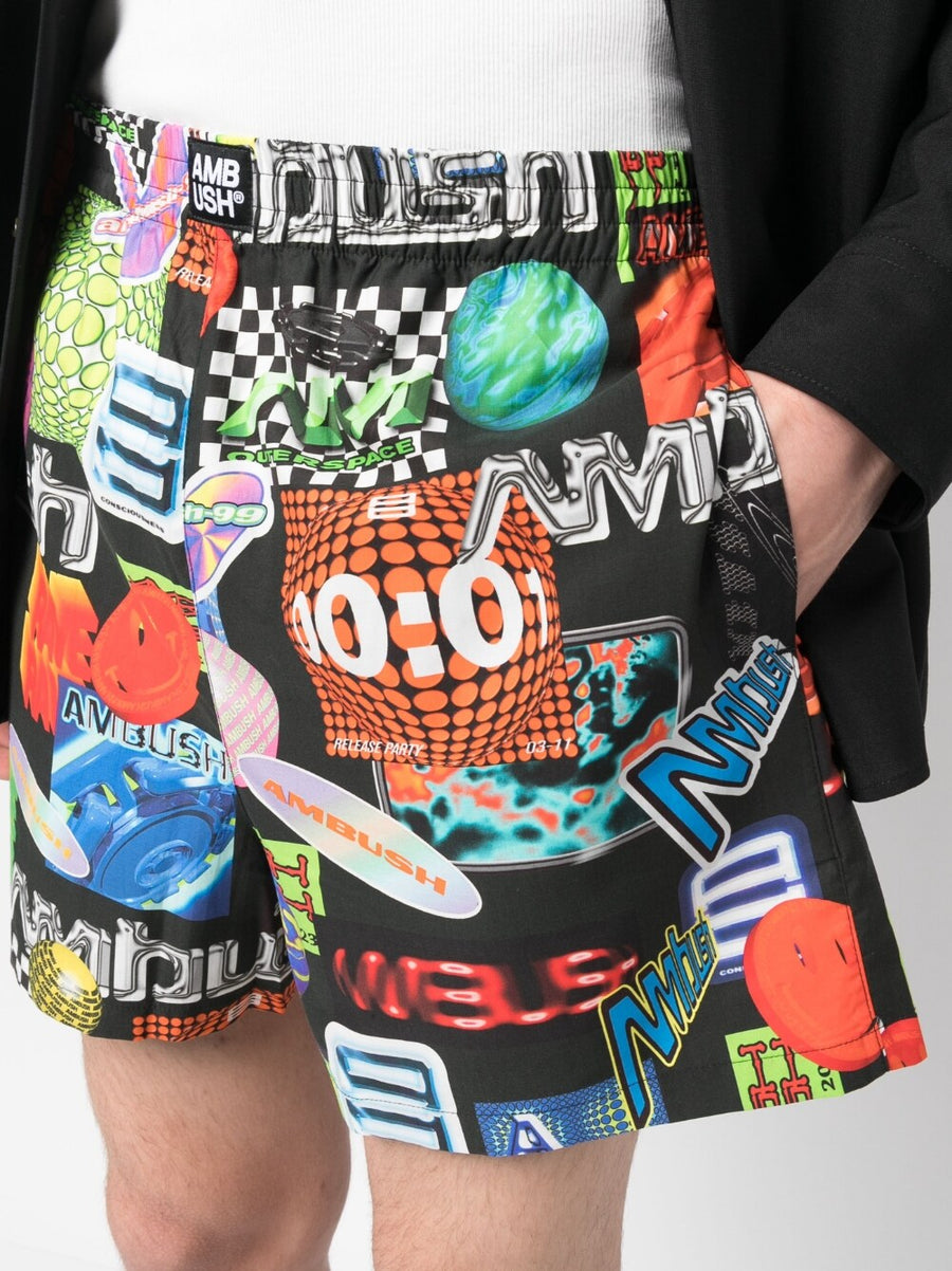 Ambush Printed Shorts Bold Multicolor Graphic Print Breathable Cotton Lyocell For Men Casual Streetwear