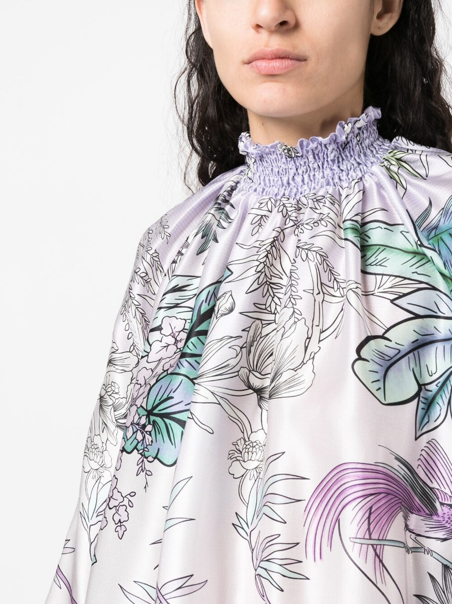 F.R.S Silk Blouse High Neck Printed Lilac Silk Top For Women Elegant Luxury Officewear