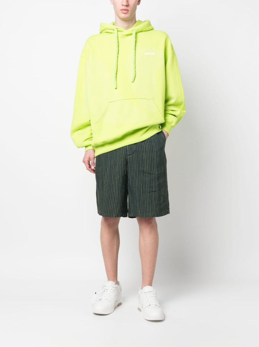 Bonsai Printed Cotton Hoodie For Men With Logo Drawstring Hood And Front Pouch Lime Green 100 Percent Cotton Everyday