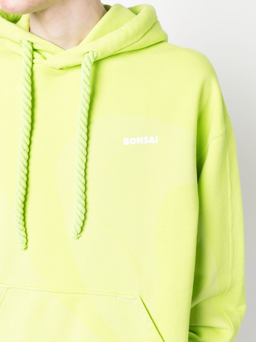 Bonsai Printed Cotton Hoodie For Men With Logo Drawstring Hood And Front Pouch Lime Green 100 Percent Cotton Everyday