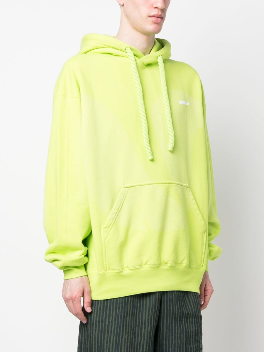 Bonsai Printed Cotton Hoodie For Men With Logo Drawstring Hood And Front Pouch Lime Green 100 Percent Cotton Everyday
