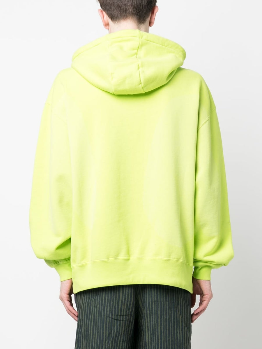 Bonsai Printed Cotton Hoodie For Men With Logo Drawstring Hood And Front Pouch Lime Green 100 Percent Cotton Everyday
