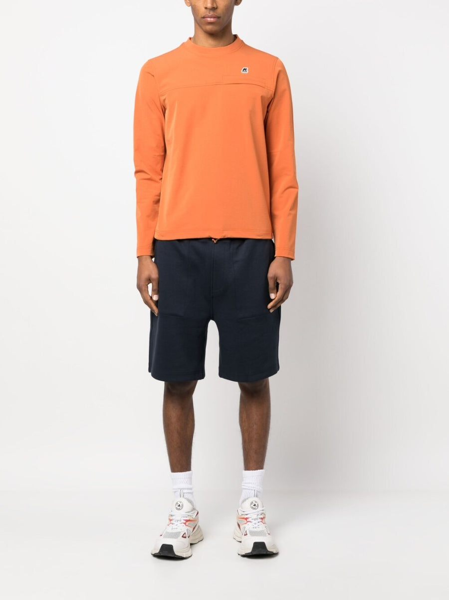K-Way R And D Logo Crewneck Sweatshirt For Men Carrot Orange Premium Nylon Blend With Chest Patch