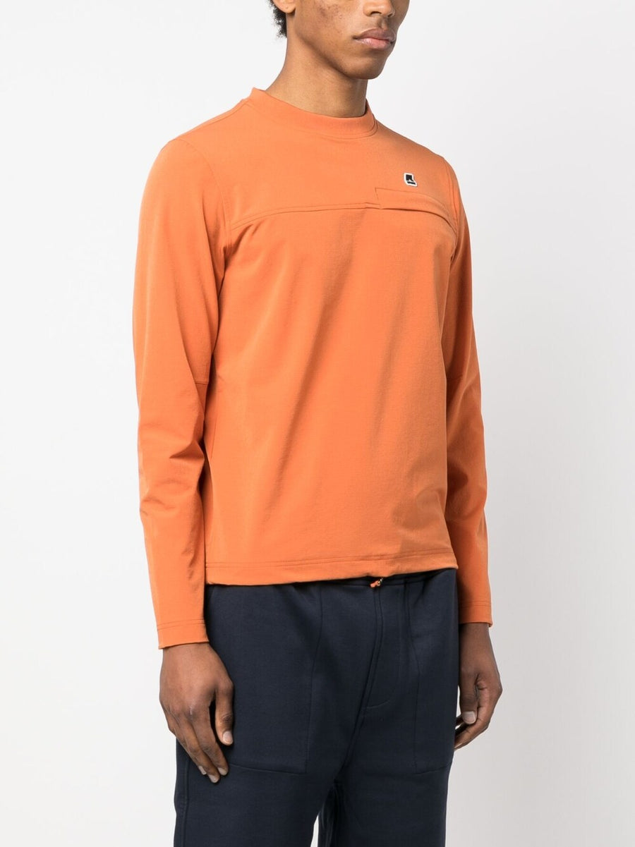 K-Way R And D Logo Crewneck Sweatshirt For Men Carrot Orange Premium Nylon Blend With Chest Patch
