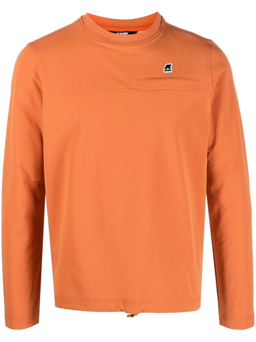 K-Way R And D Logo Crewneck Sweatshirt For Men Carrot Orange Premium Nylon Blend With Chest Patch