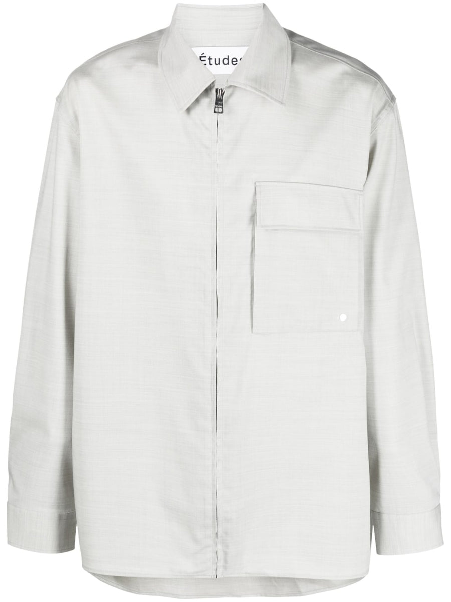 Études Wool Blend Zipper Shirt For Men Textured Grey Layer Premium Smart Casual Essential Wardrobe