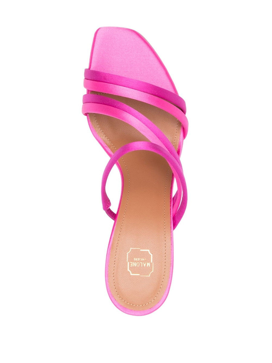 Malone Souliers Tami 90 Satin Mules Raspberry Pink Satin with Sculpted 100mm Heel for Women Luxurious Evening Wear