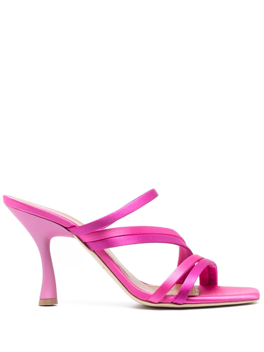 Malone Souliers Tami 90 Satin Mules Raspberry Pink Satin with Sculpted 100mm Heel for Women Luxurious Evening Wear