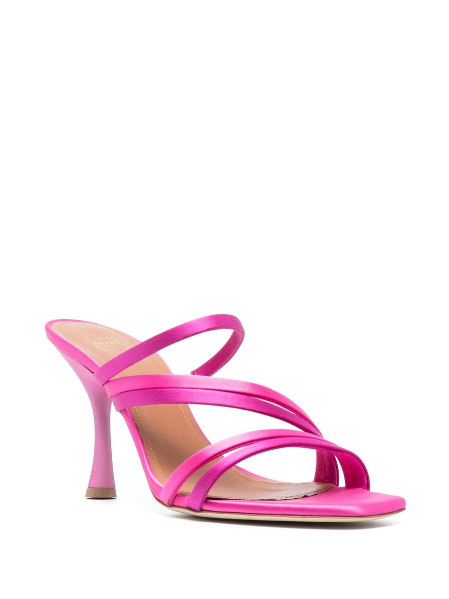 Malone Souliers Tami 90 Satin Mules Raspberry Pink Satin with Sculpted 100mm Heel for Women Luxurious Evening Wear