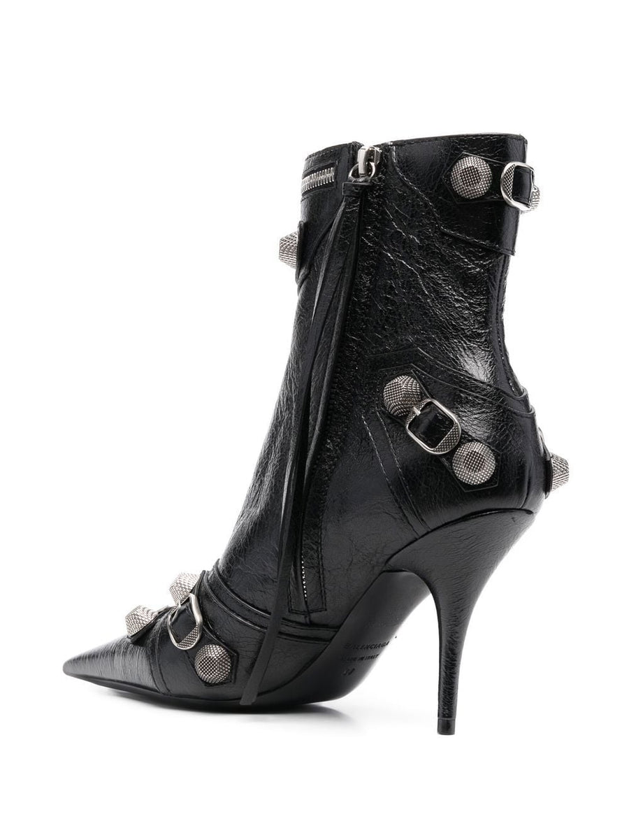 Balenciaga Cagole 90mm Ankle Boots Luxurious for Women Black Lamb Leather Signature Hardware