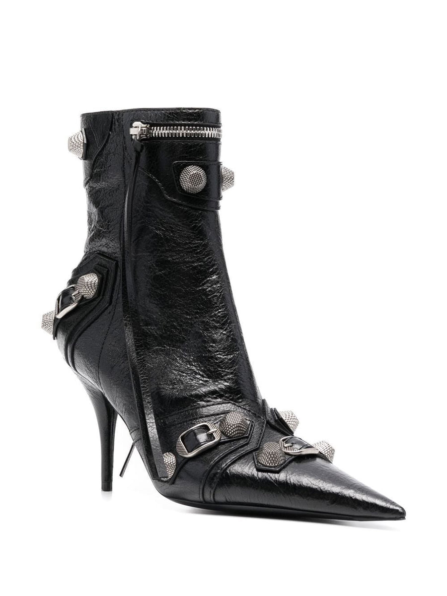 Balenciaga Cagole 90mm Ankle Boots Luxurious for Women Black Lamb Leather Signature Hardware