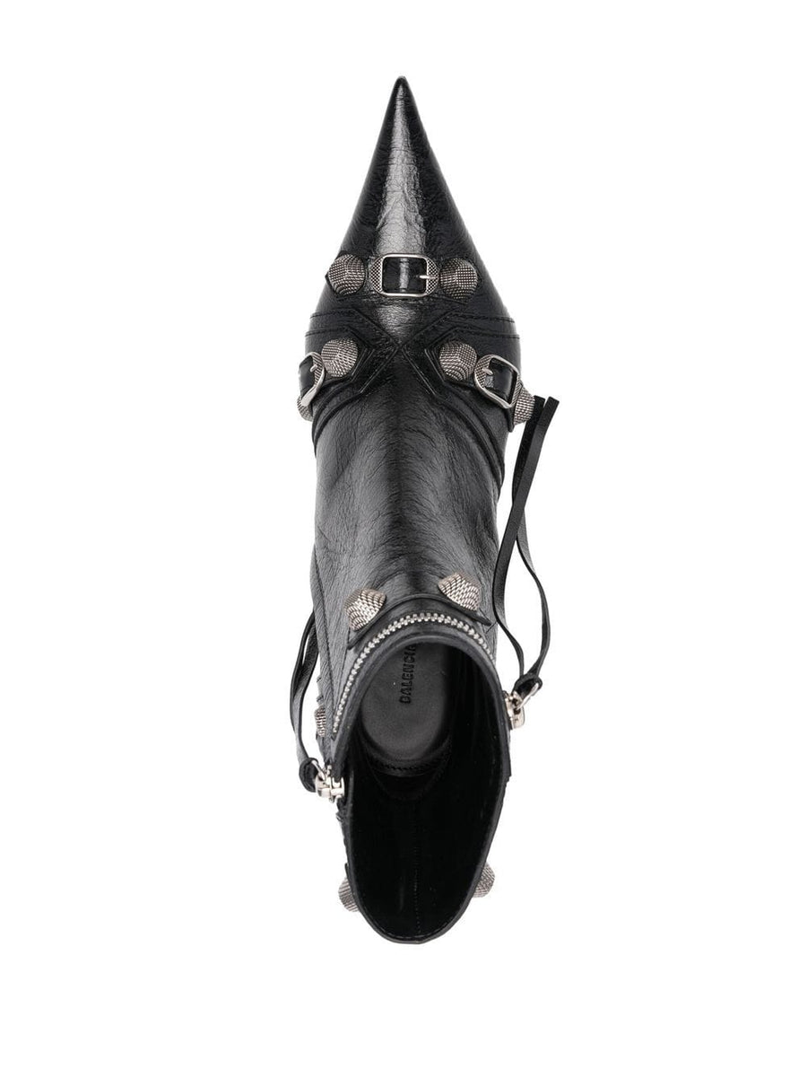 Balenciaga Cagole 90mm Ankle Boots Luxurious for Women Black Lamb Leather Signature Hardware