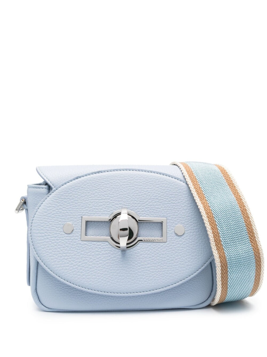 Zanellato Tina Daily Leather Crossbody Bag For Women, Clear Blue Calf Leather, Grained Texture